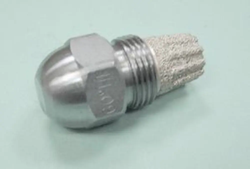Metallisches Bauteil mit einer abgerundeten Oberseite und einem strukturierten Ende, wohl passend für Anwendungen in der Fluidtechnik. Hergestellt von Remeha.